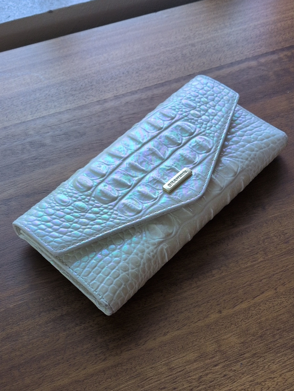 Brahmin Veronica Milk White Croc-Embossed Envelope Wallet